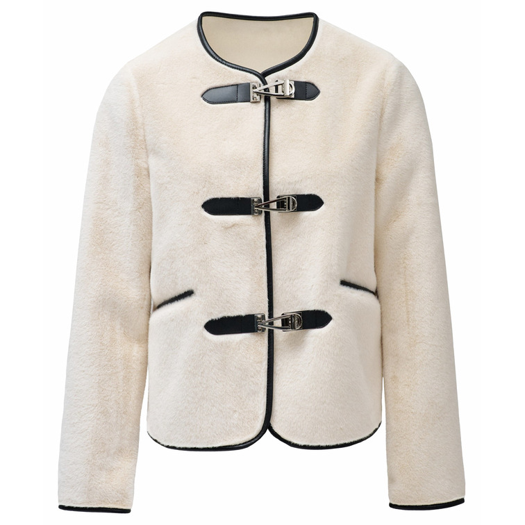 manteau femme  salsa jeans faux fur coat with clasp closu