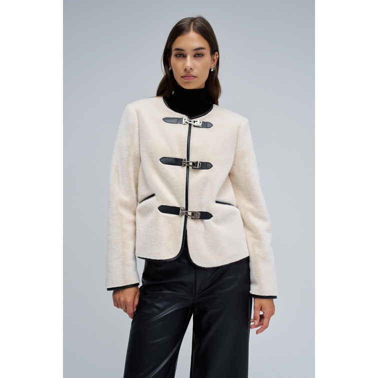 manteau femme  salsa jeans faux fur coat with clasp closu
