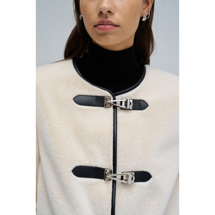 manteau femme  salsa jeans faux fur coat with clasp closu