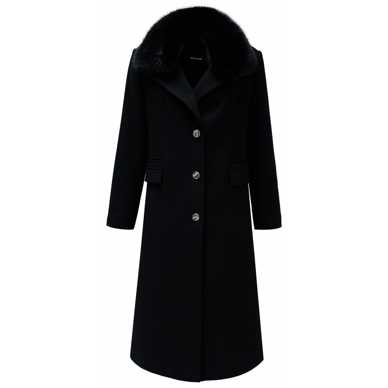 manteau femme  salsa jeans wool coat with faux fur collar
