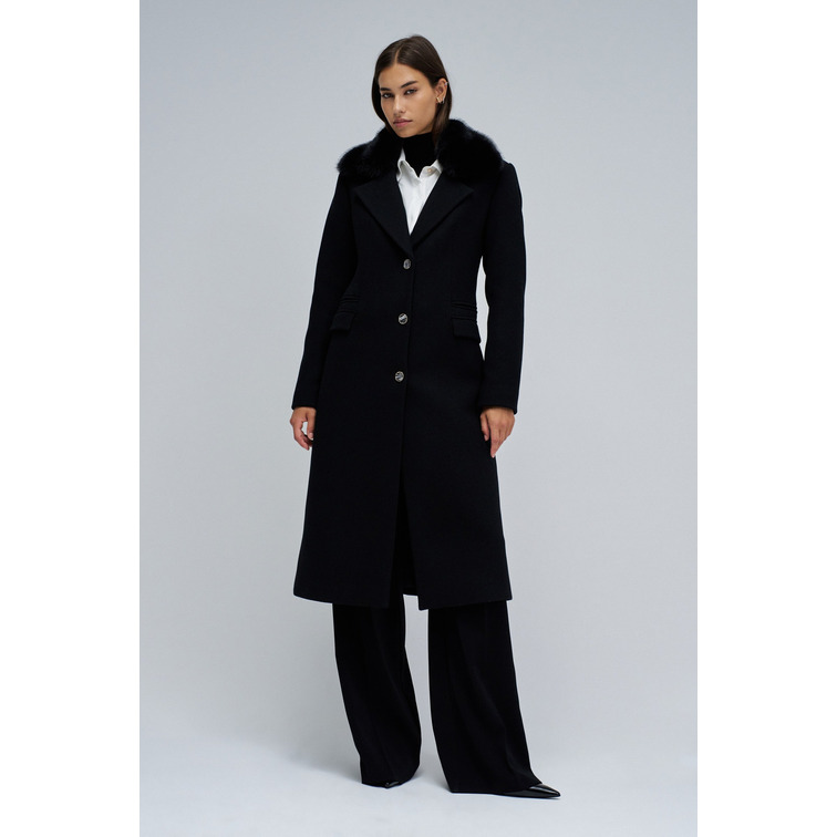 manteau femme  salsa jeans wool coat with faux fur collar