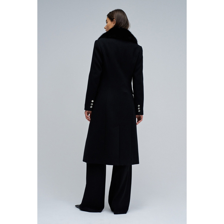 manteau femme  salsa jeans wool coat with faux fur collar