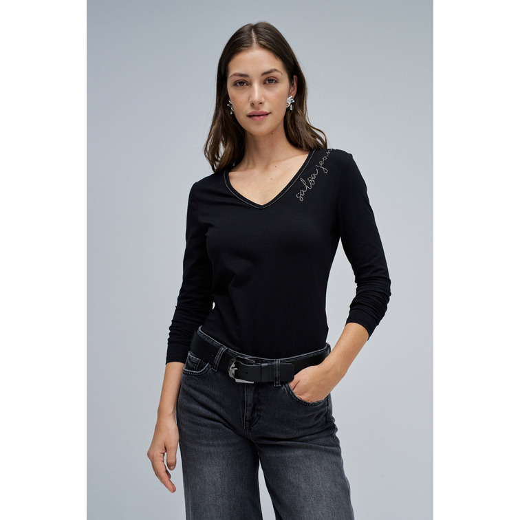 t-shirt femme  salsa jeans v-neck branding long sleeve