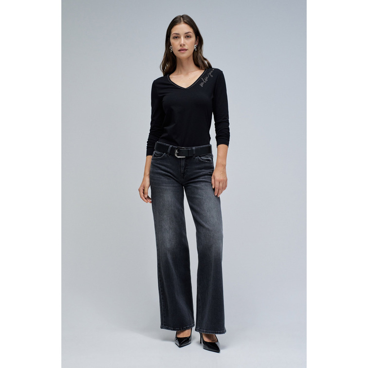 t-shirt femme  salsa jeans v-neck branding long sleeve