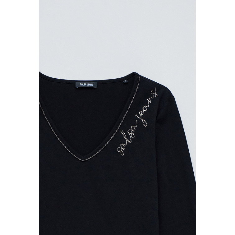 t-shirt femme  salsa jeans v-neck branding long sleeve