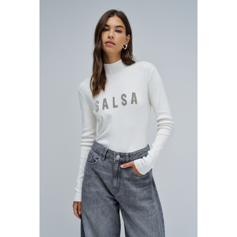 maillot femme  salsa jeans knitted turtleneck w/ crystal
