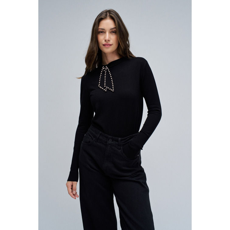 maillot femme  salsa jeans sweater with bow neck detail
