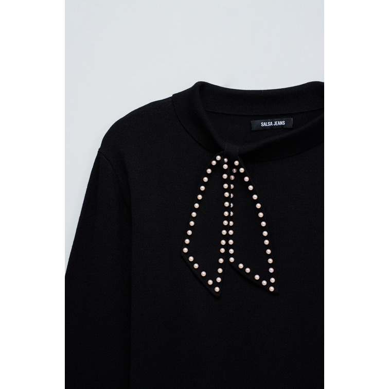 maillot femme  salsa jeans sweater with bow neck detail