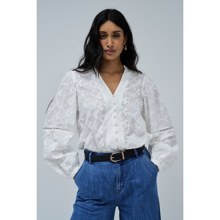 chemise femme  salsa jeans floral print jacquard shirt