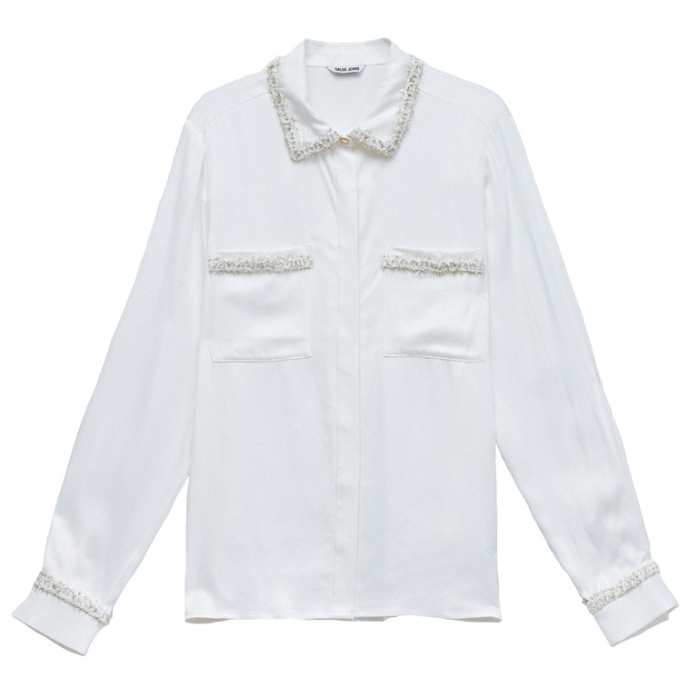 chemise femme  salsa jeans shirt with tweed detail
