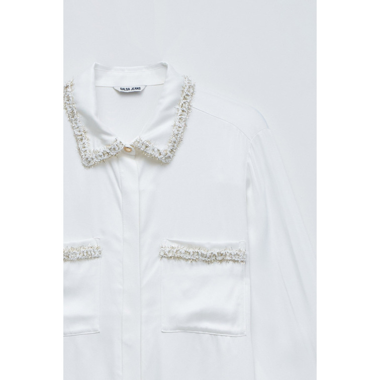 chemise femme  salsa jeans shirt with tweed detail