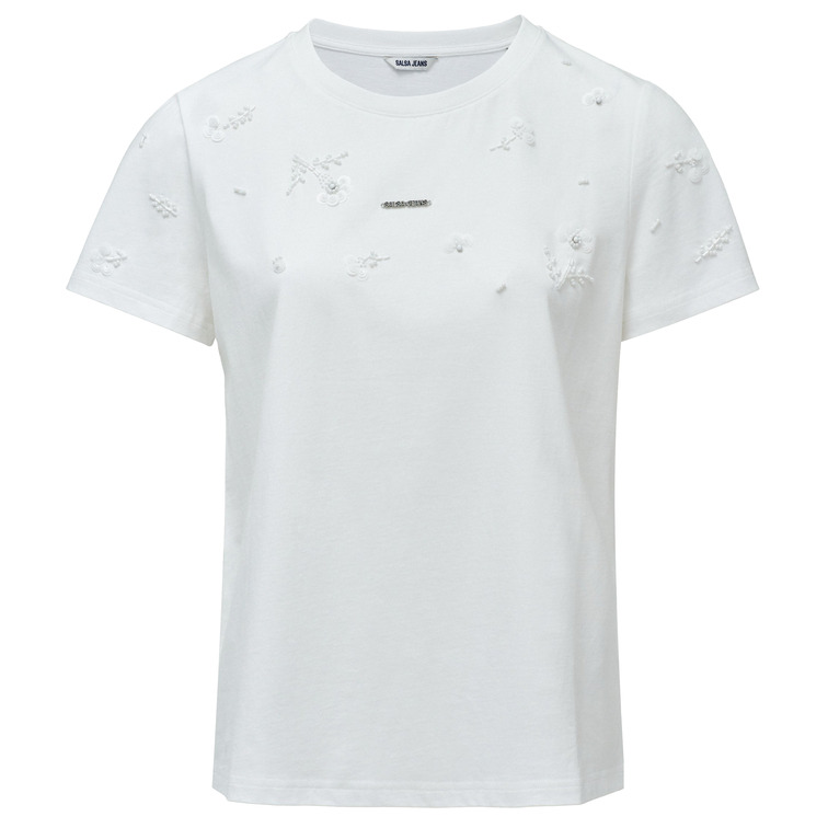 t-shirt femme  salsa jeans t-shirt w/ flower beads and se