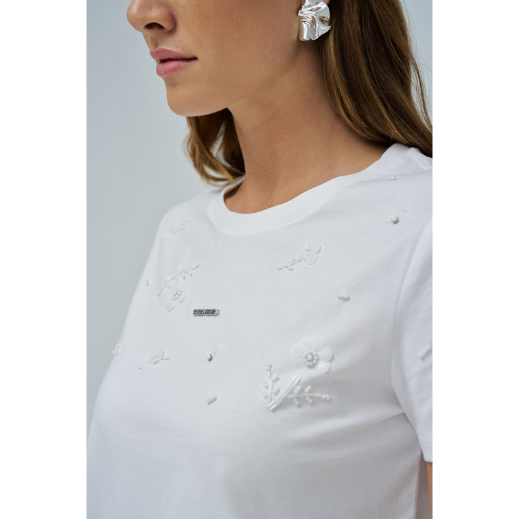 t-shirt femme  salsa jeans t-shirt w/ flower beads and se