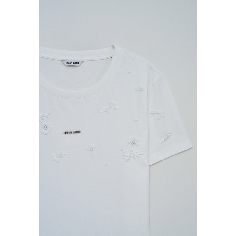 t-shirt femme  salsa jeans t-shirt w/ flower beads and se