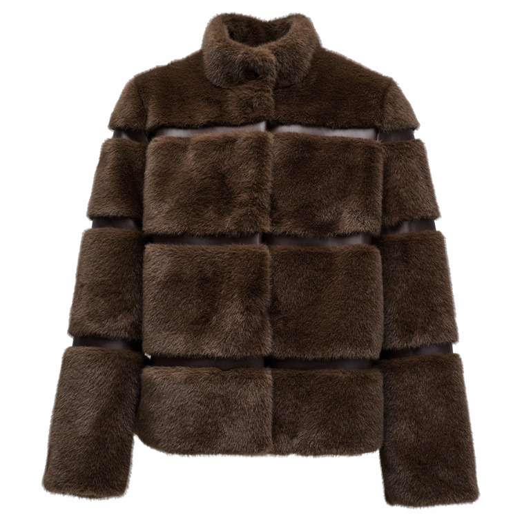 manteau femme  salsa jeans faux fur coat with pu sections
