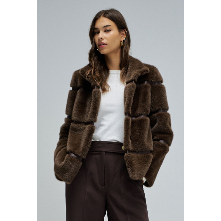 manteau femme  salsa jeans faux fur coat with pu sections