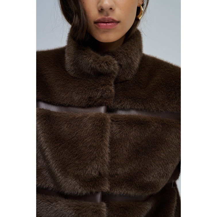 manteau femme  salsa jeans faux fur coat with pu sections