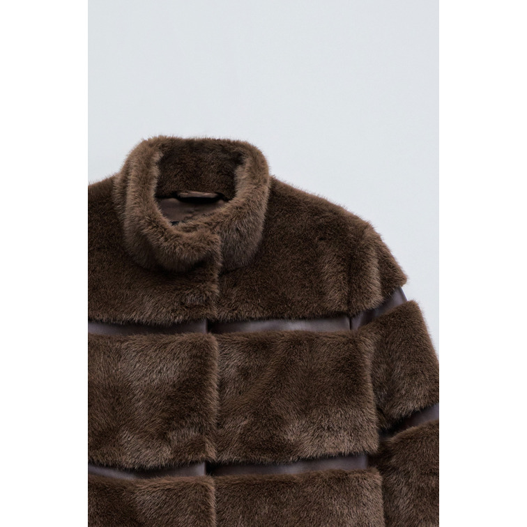 manteau femme  salsa jeans faux fur coat with pu sections