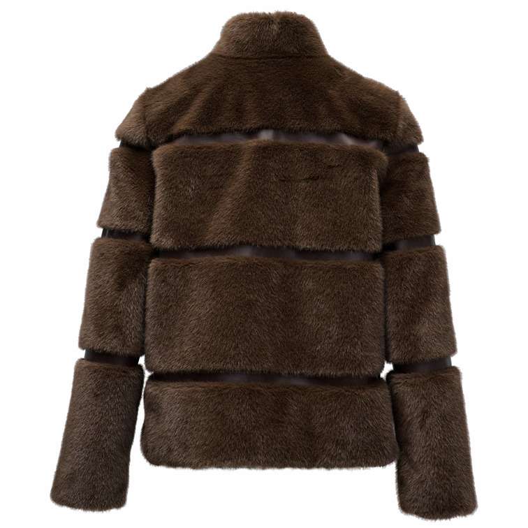 manteau femme  salsa jeans faux fur coat with pu sections