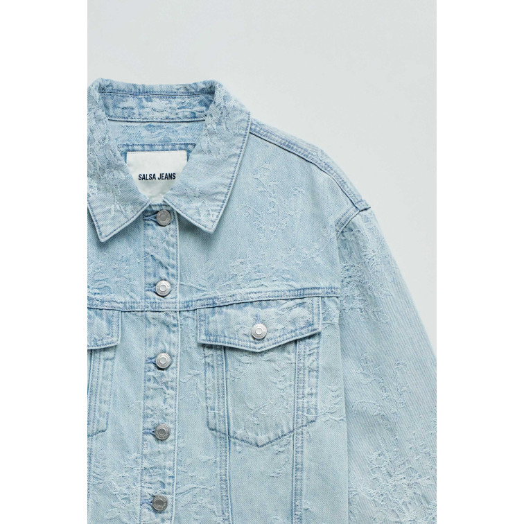 manteau femme  salsa jeans denim overshirt w/ jaquard