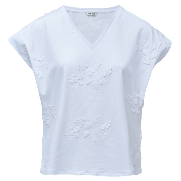 t-shirt femme  salsa jeans 3d flower embroidery t-shirt