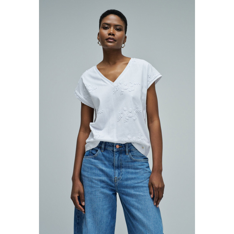 t-shirt femme  salsa jeans 3d flower embroidery t-shirt