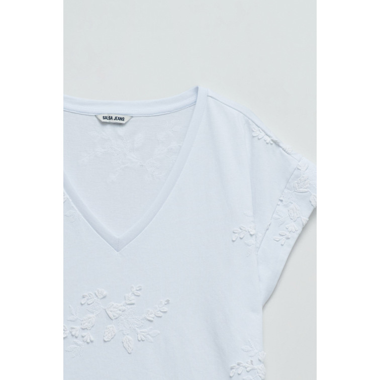 t-shirt femme  salsa jeans 3d flower embroidery t-shirt