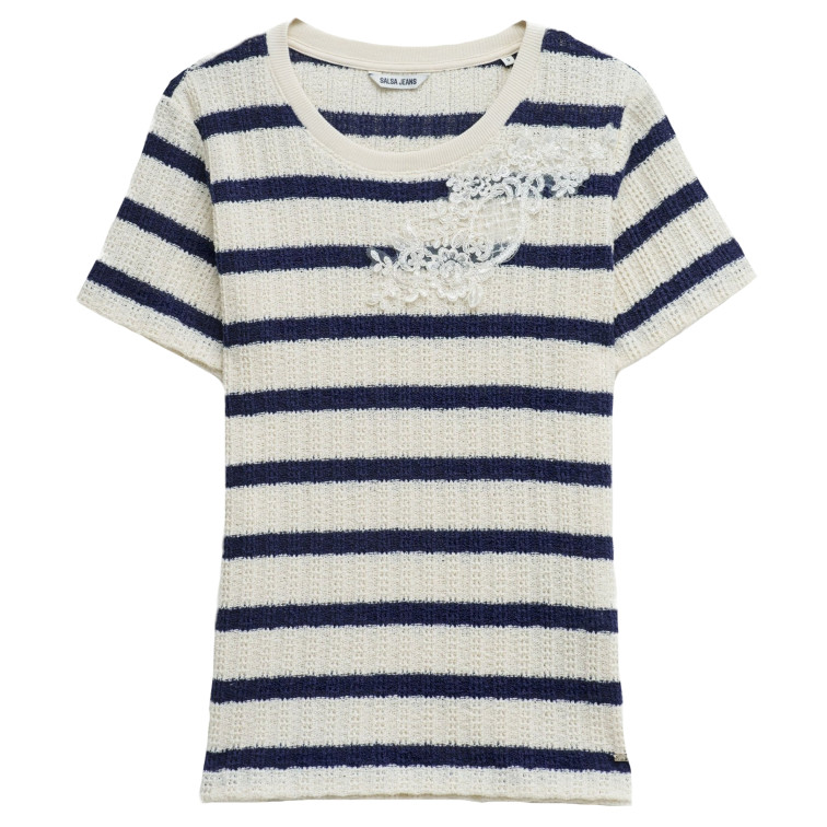 t-shirt femme  salsa jeans stripes with lace application