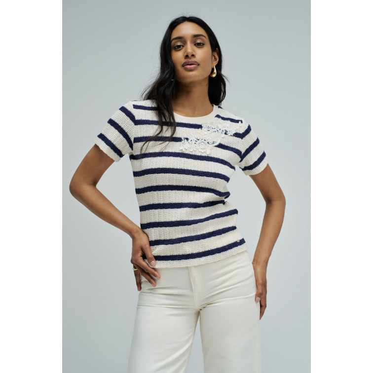 t-shirt femme  salsa jeans stripes with lace application