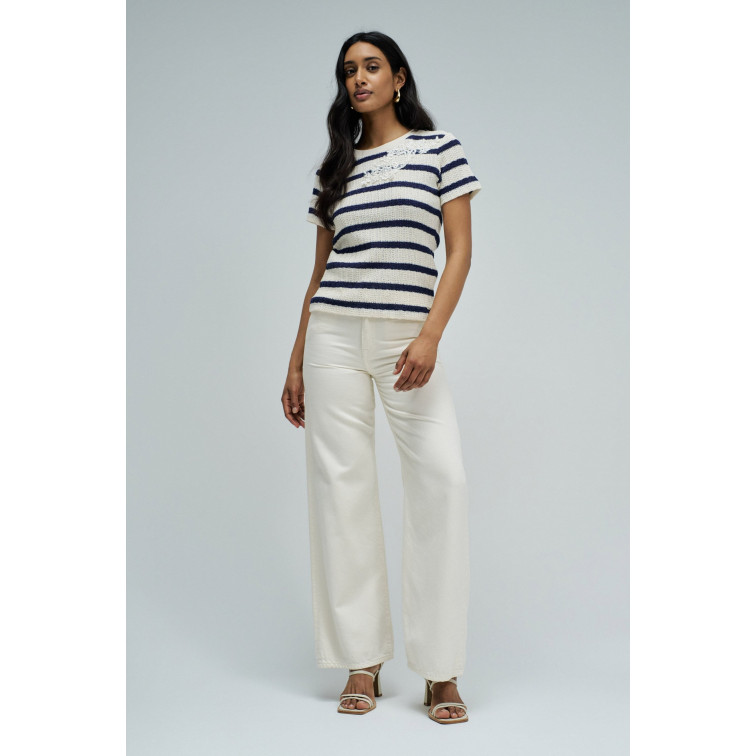 t-shirt femme  salsa jeans stripes with lace application