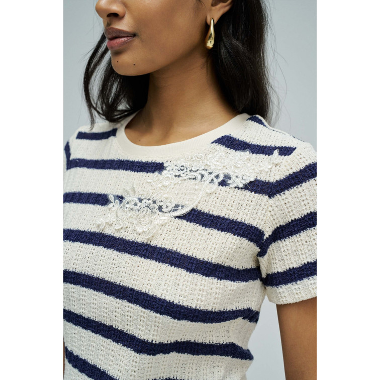 t-shirt femme  salsa jeans stripes with lace application