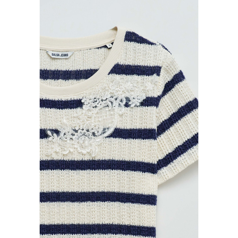 t-shirt femme  salsa jeans stripes with lace application