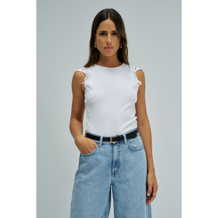 t-shirt femme  salsa jeans top with lace application