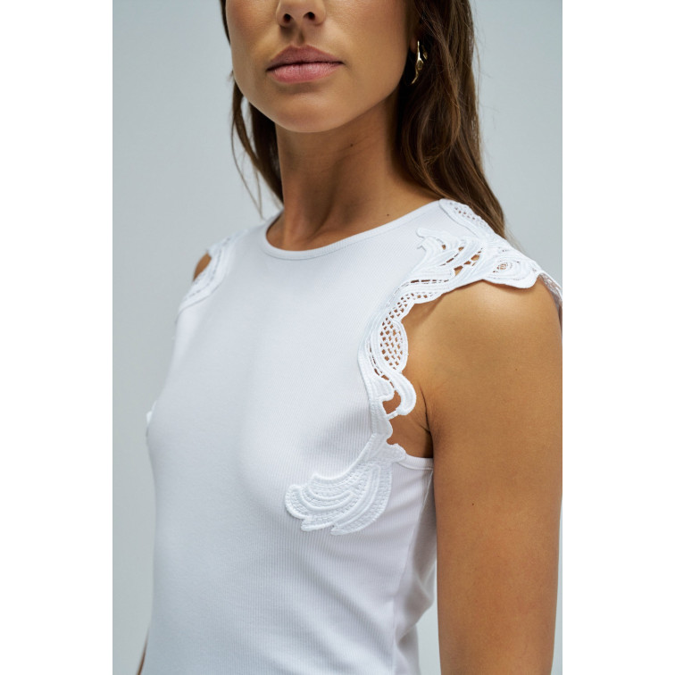 t-shirt femme  salsa jeans top with lace application