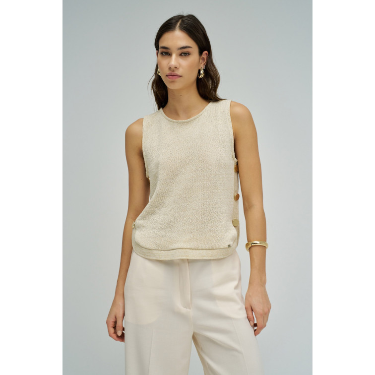 t-shirt femme  salsa jeans lurex knit top with buttons