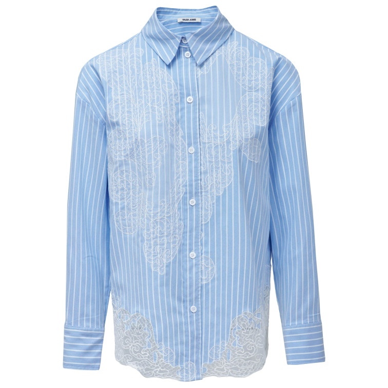 chemise femme  salsa jeans stripped shirt with lace detai