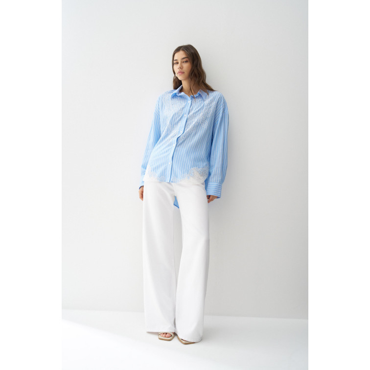 chemise femme  salsa jeans stripped shirt with lace detai