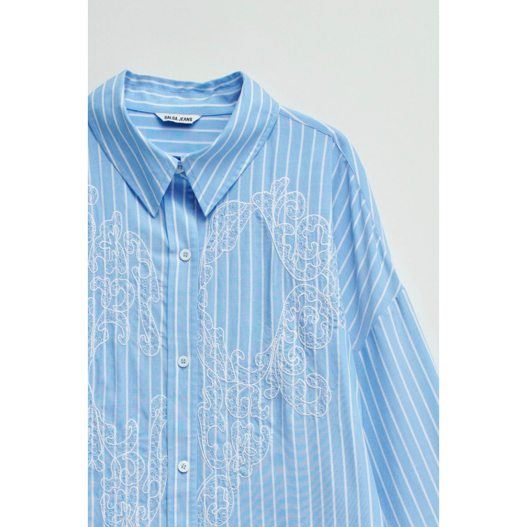 chemise femme  salsa jeans stripped shirt with lace detai