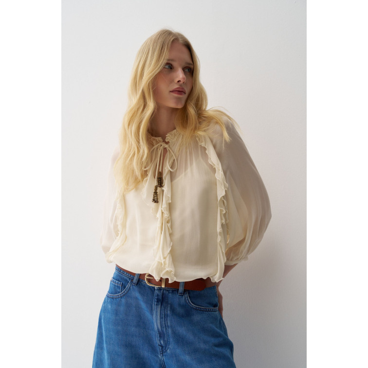 chemise femme  salsa jeans ruffle blouse w/buttons 3/4 sl