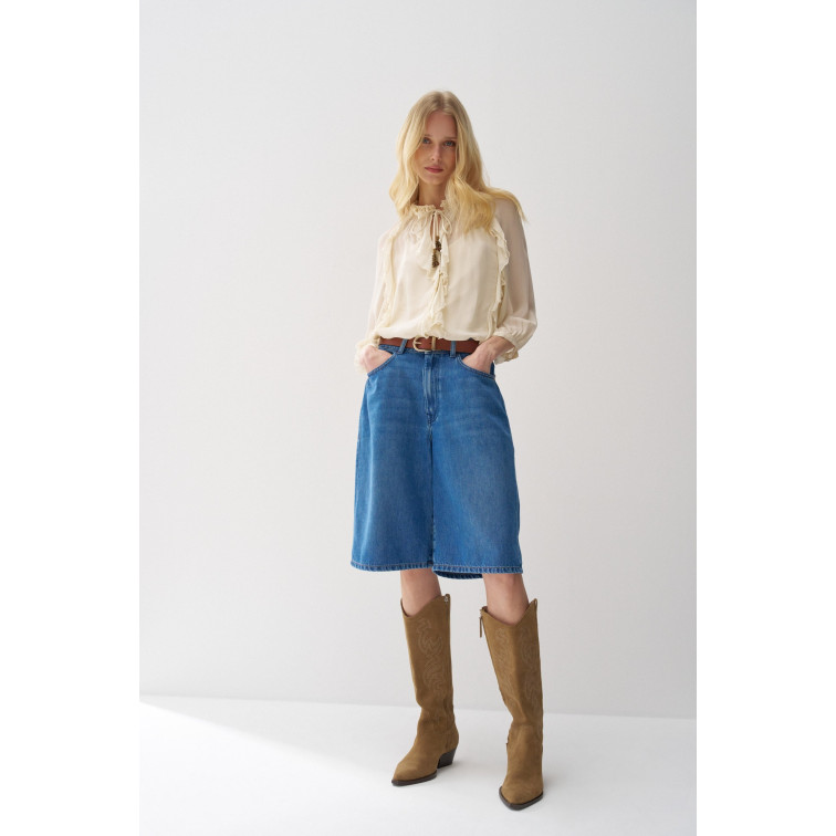 chemise femme  salsa jeans ruffle blouse w/buttons 3/4 sl