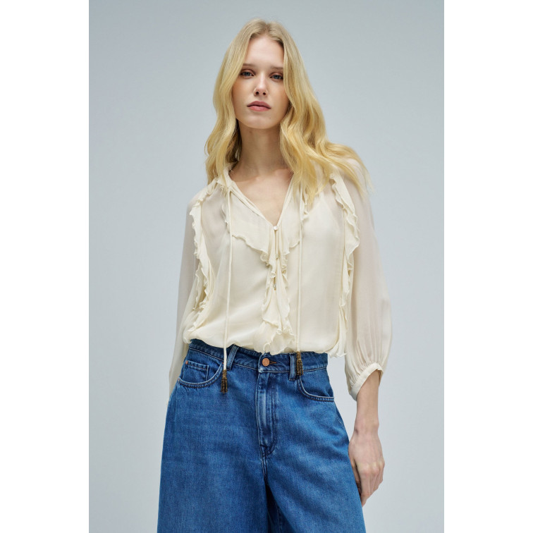 chemise femme  salsa jeans ruffle blouse w/buttons 3/4 sl