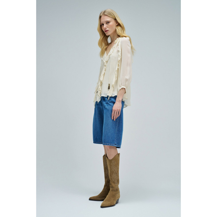 chemise femme  salsa jeans ruffle blouse w/buttons 3/4 sl