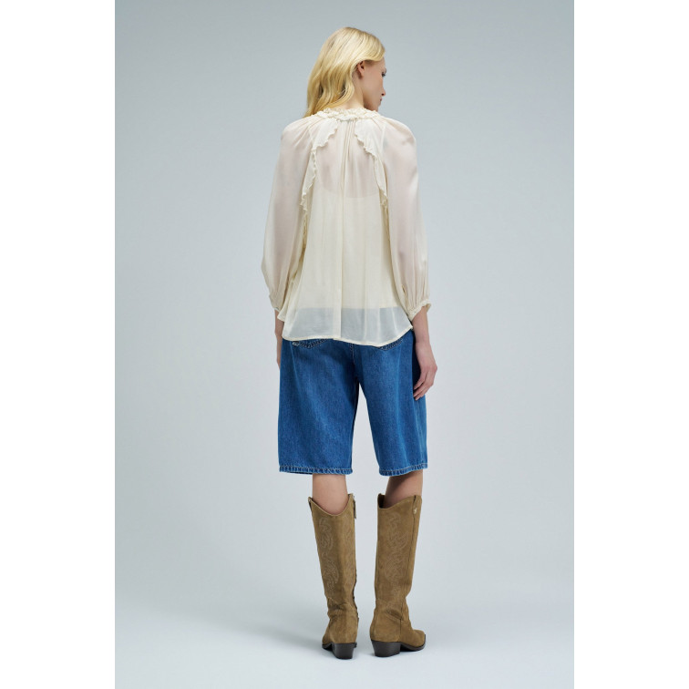 chemise femme  salsa jeans ruffle blouse w/buttons 3/4 sl