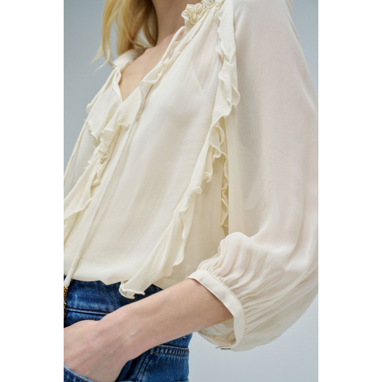 chemise femme  salsa jeans ruffle blouse w/buttons 3/4 sl
