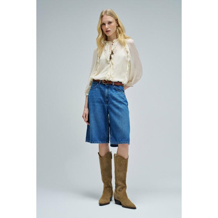 chemise femme  salsa jeans ruffle blouse w/buttons 3/4 sl