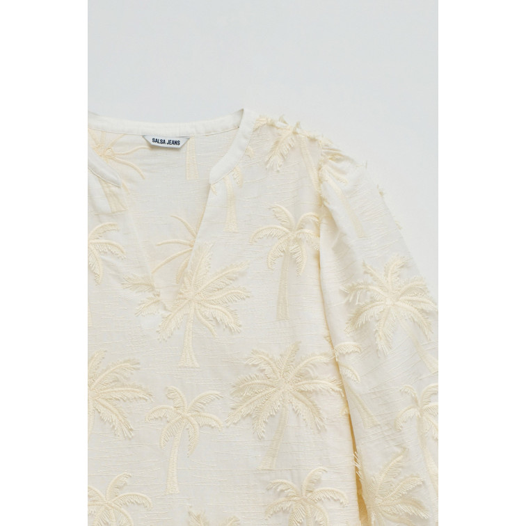 chemise femme  salsa jeans blouse with textured 3d fabric