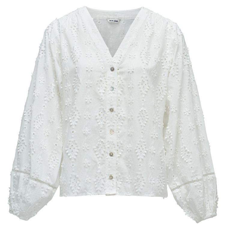 chemise femme  salsa jeans textured shirt with lace detai