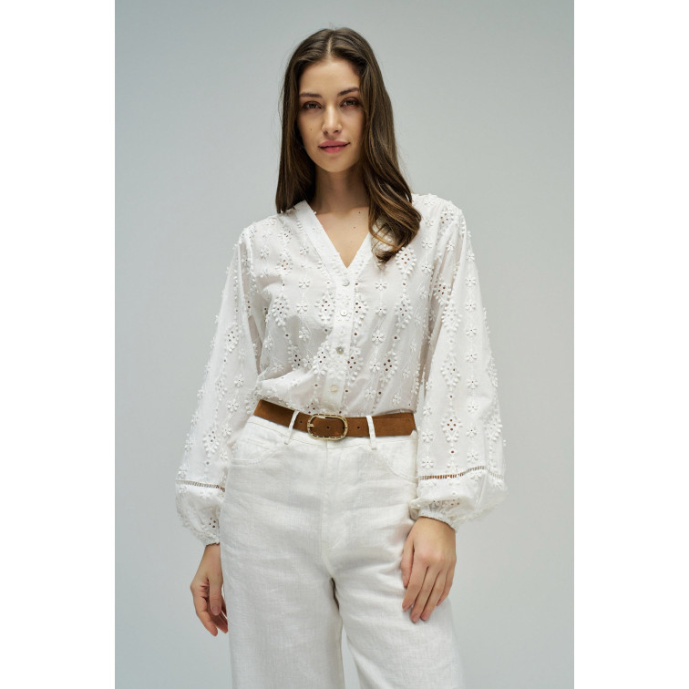 chemise femme  salsa jeans textured shirt with lace detai