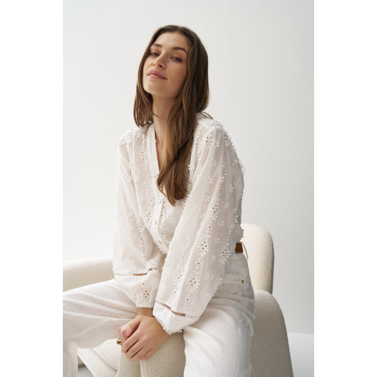 chemise femme  salsa jeans textured shirt with lace detai