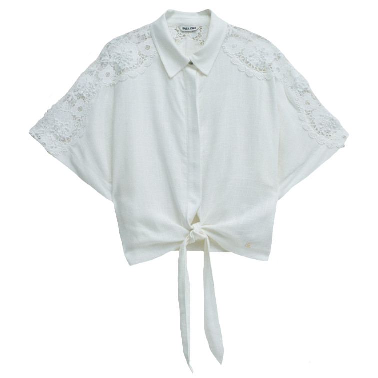 chemise femme  salsa jeans front knot short sleeve shirt